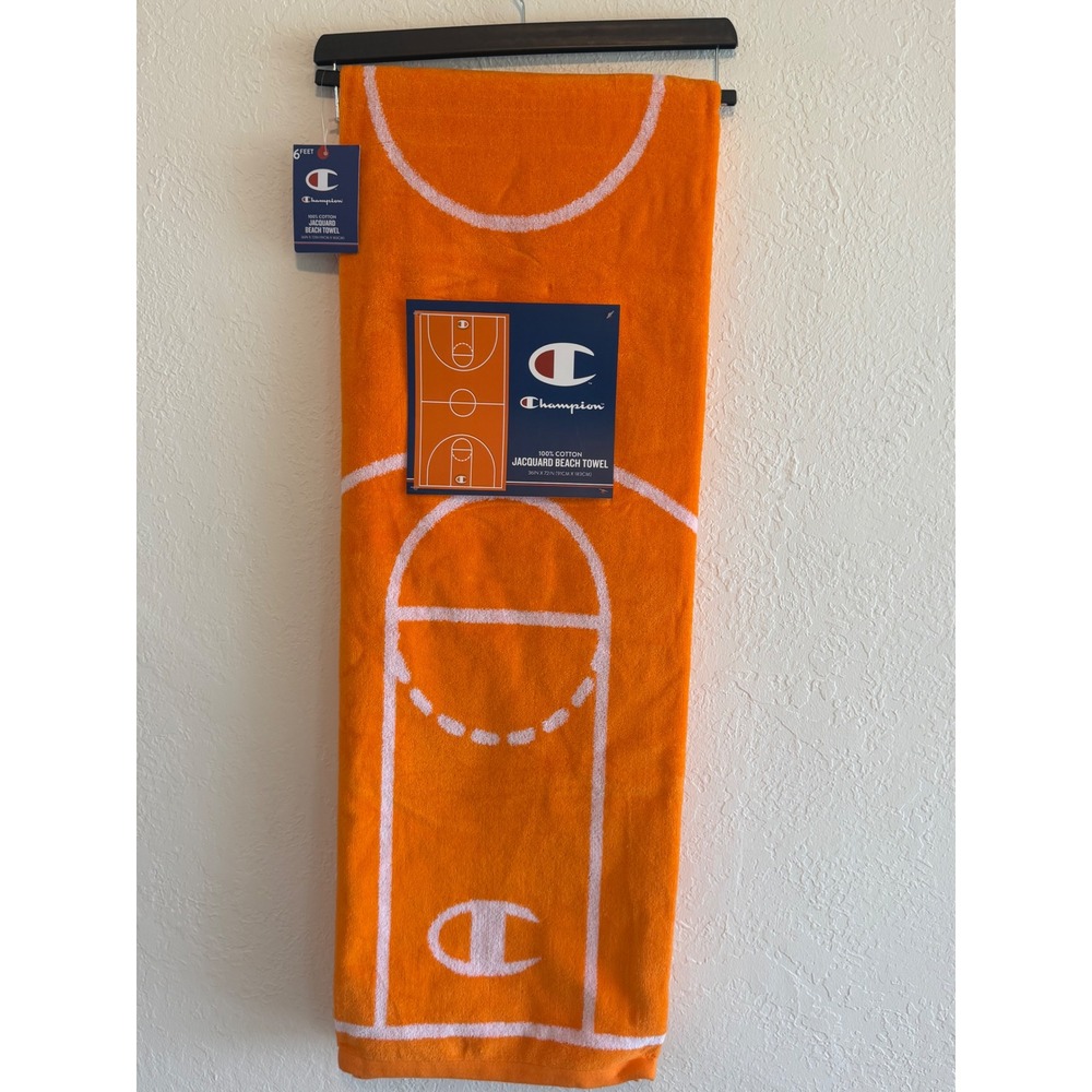 Champion Basketball Court Jacquard Beach Towel Orange 100% Cotton 36x72 NWT